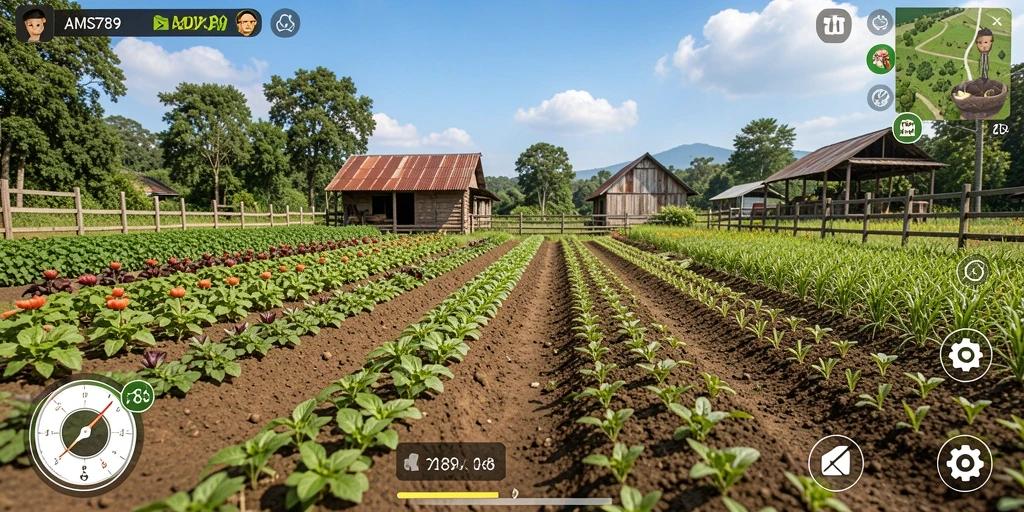 Screenshot gameplay AMS789 menampilkan ladang subur dan proses berkebun yang seru.