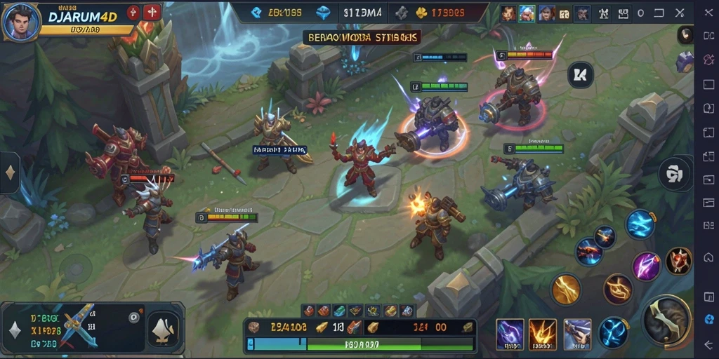 Gameplay seru DJARUM4D yang menampilkan pertempuran tim yang intens.