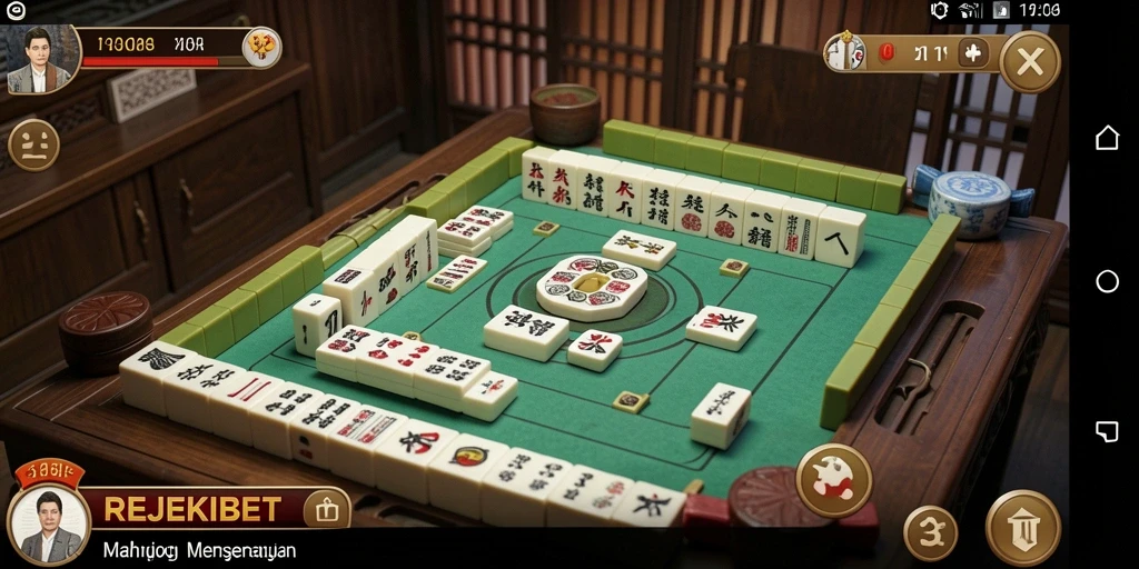 Screenshot gameplay REJEKIBET menampilkan keseruan saat bermain Mahjong.
